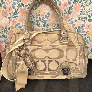 COACH POPPY METALLIC CANVAS & SUEDE PUSHLOCK SATCHEL 👜💞